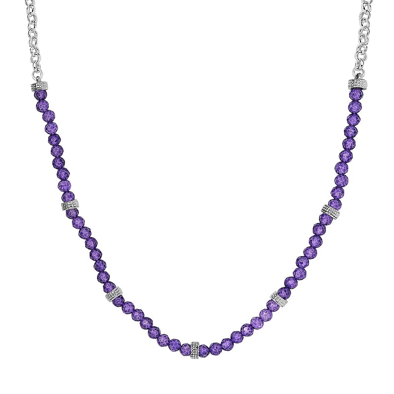 Karis African Amethyst 13.00 ctw Beaded Necklace in Platinum Bond 18-20 Inches