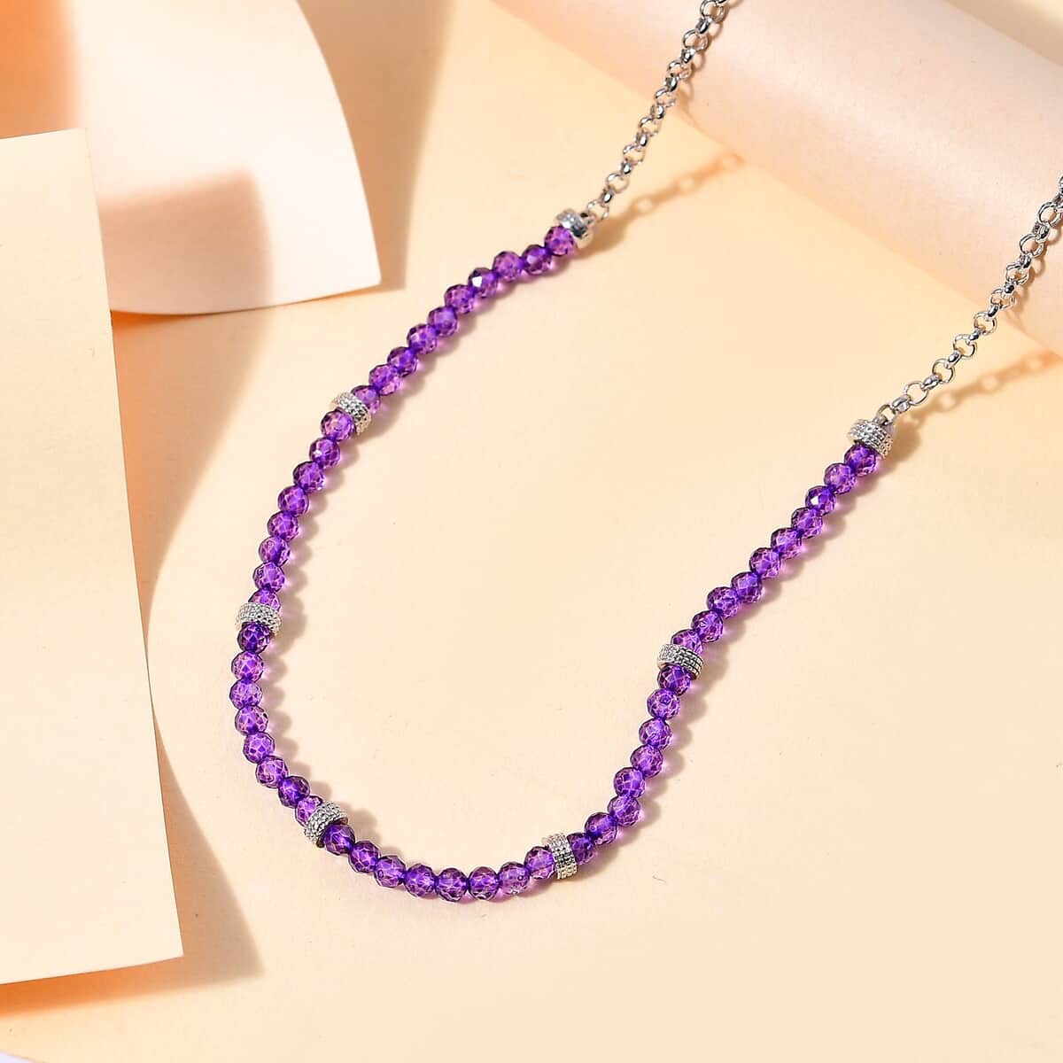 Karis African Amethyst 13.00 ctw Beaded Necklace in Platinum Bond 18-20 Inches image number 1