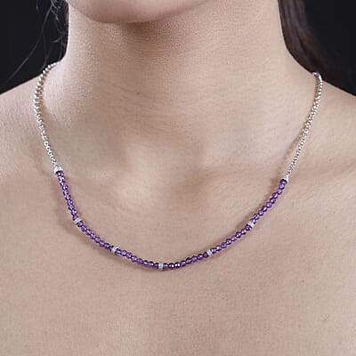 Karis African Amethyst 13.00 ctw Beaded Necklace in Platinum Bond 18-20 Inches