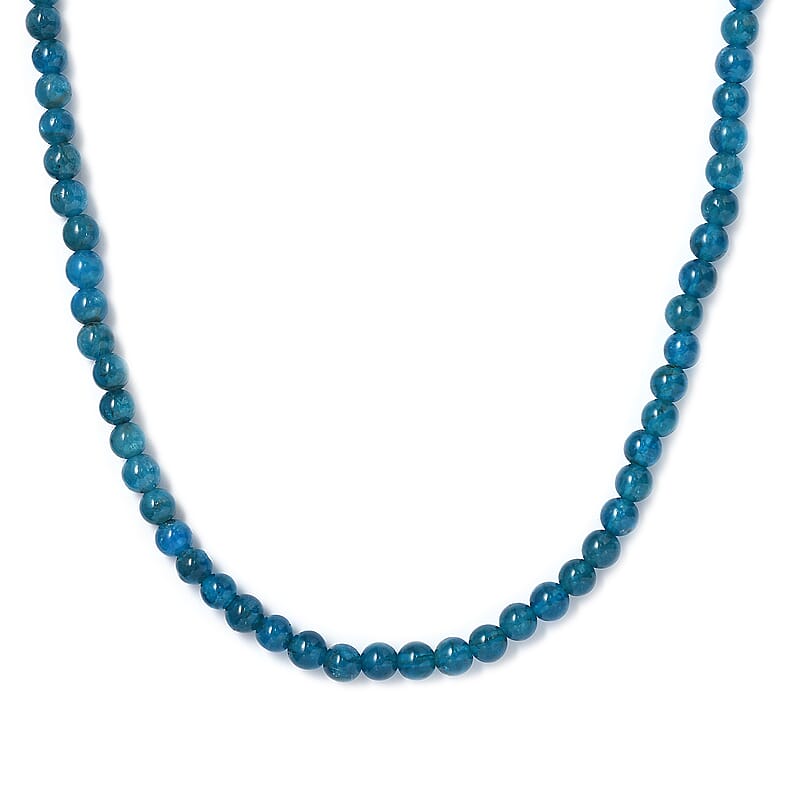 Malgache Neon Apatite Beaded 135.00 ctw Necklace 20 Inches in Rhodium Over Sterling Silver 