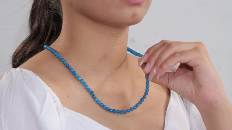 Malgache Neon Apatite Beaded 135.00 ctw Necklace 20 Inches in Rhodium Over Sterling Silver