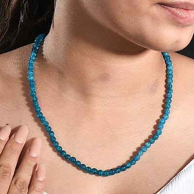 Malgache Neon Apatite Beaded 135.00 ctw Necklace 20 Inches in Rhodium Over Sterling Silver 
