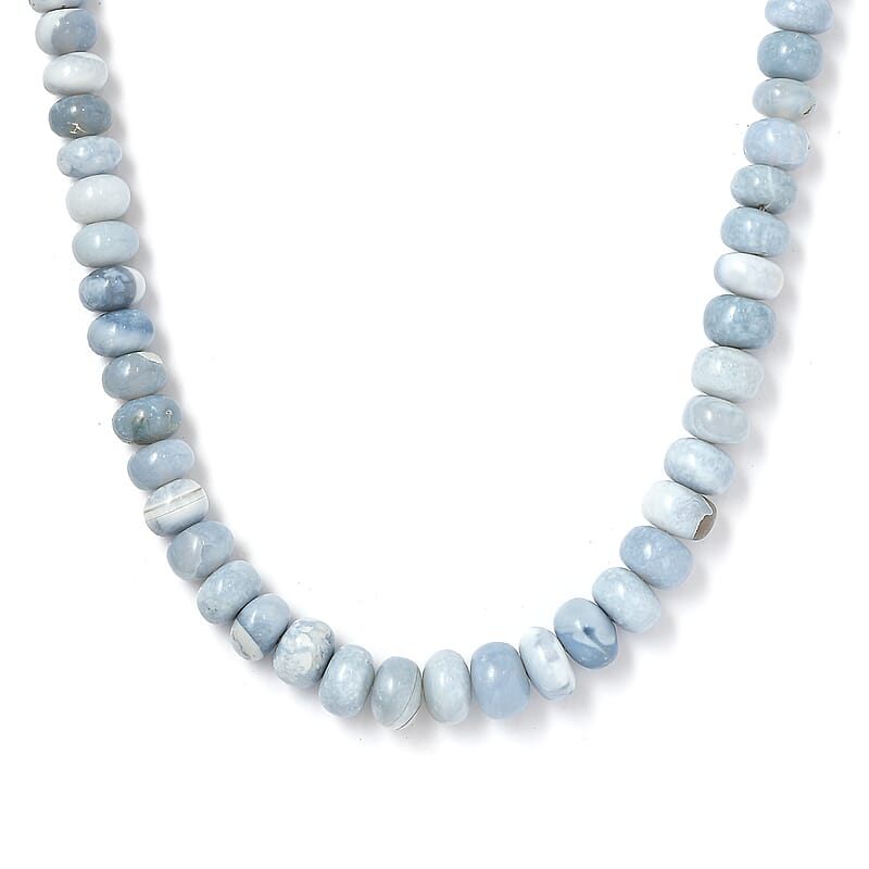 Blue Opal Beaded 120.00 ctw Necklace 18 Inches in Rhodium Over Sterling Silver