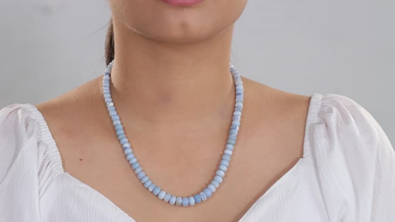 Blue Opal Beaded 120.00 ctw Necklace 18 Inches in Rhodium Over Sterling Silver