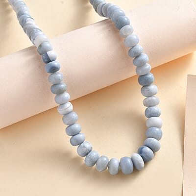 Blue Opal Beaded 120.00 ctw Necklace 18 Inches in Rhodium Over Sterling Silver