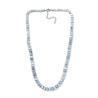 Blue Opal Beaded 120.00 ctw Necklace 18 Inches in Rhodium Over Sterling Silver