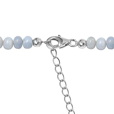 Blue Opal Beaded 120.00 ctw Necklace 18 Inches in Rhodium Over Sterling Silver