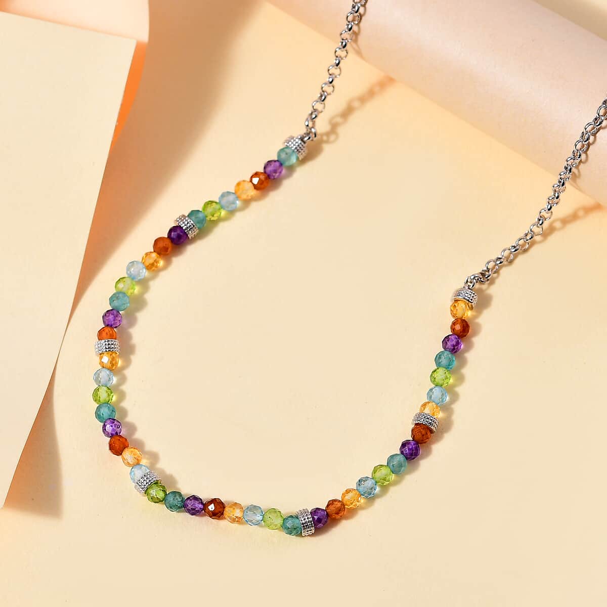 Karis Multi Gemstone 12.75 ctw Beaded Necklace in Platinum Bond 18-20 Inches image number 1