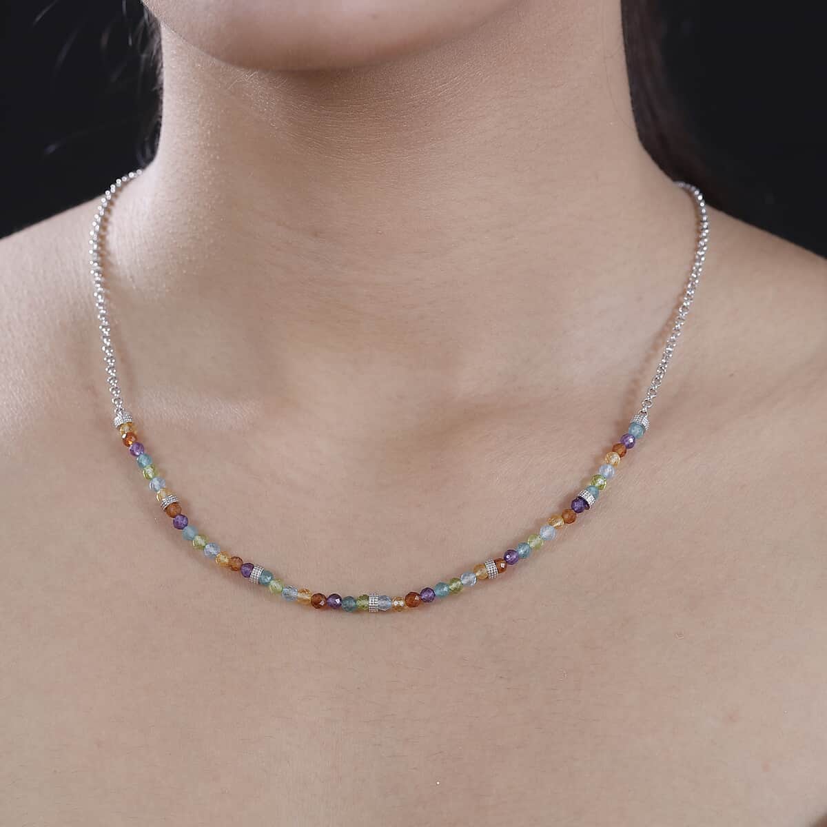 Karis Multi Gemstone 12.75 ctw Beaded Necklace in Platinum Bond 18-20 Inches image number 2