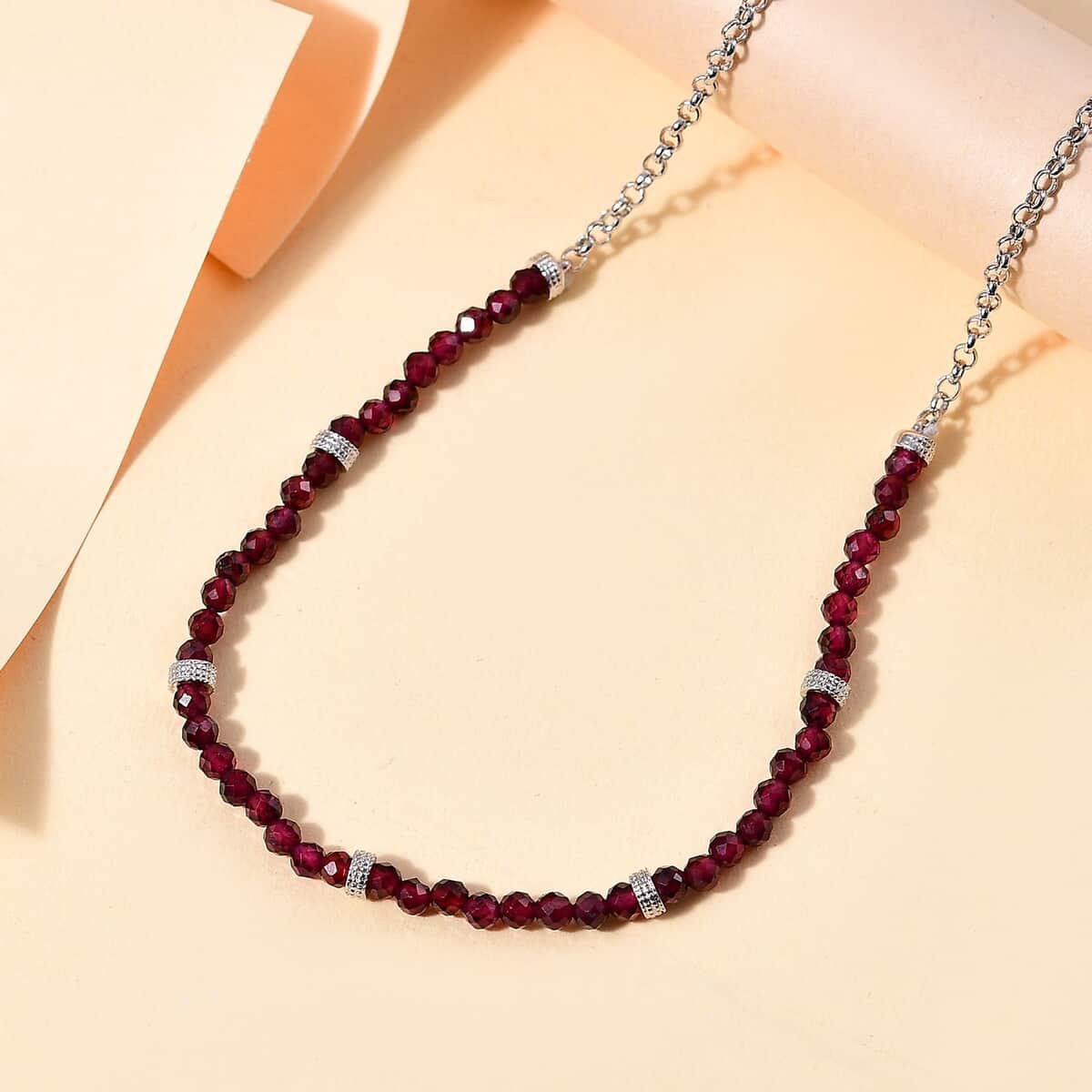 Karis Mozambique Garnet 17.00 ctw Beaded Necklace in Platinum Bond 18-20 Inches image number 1