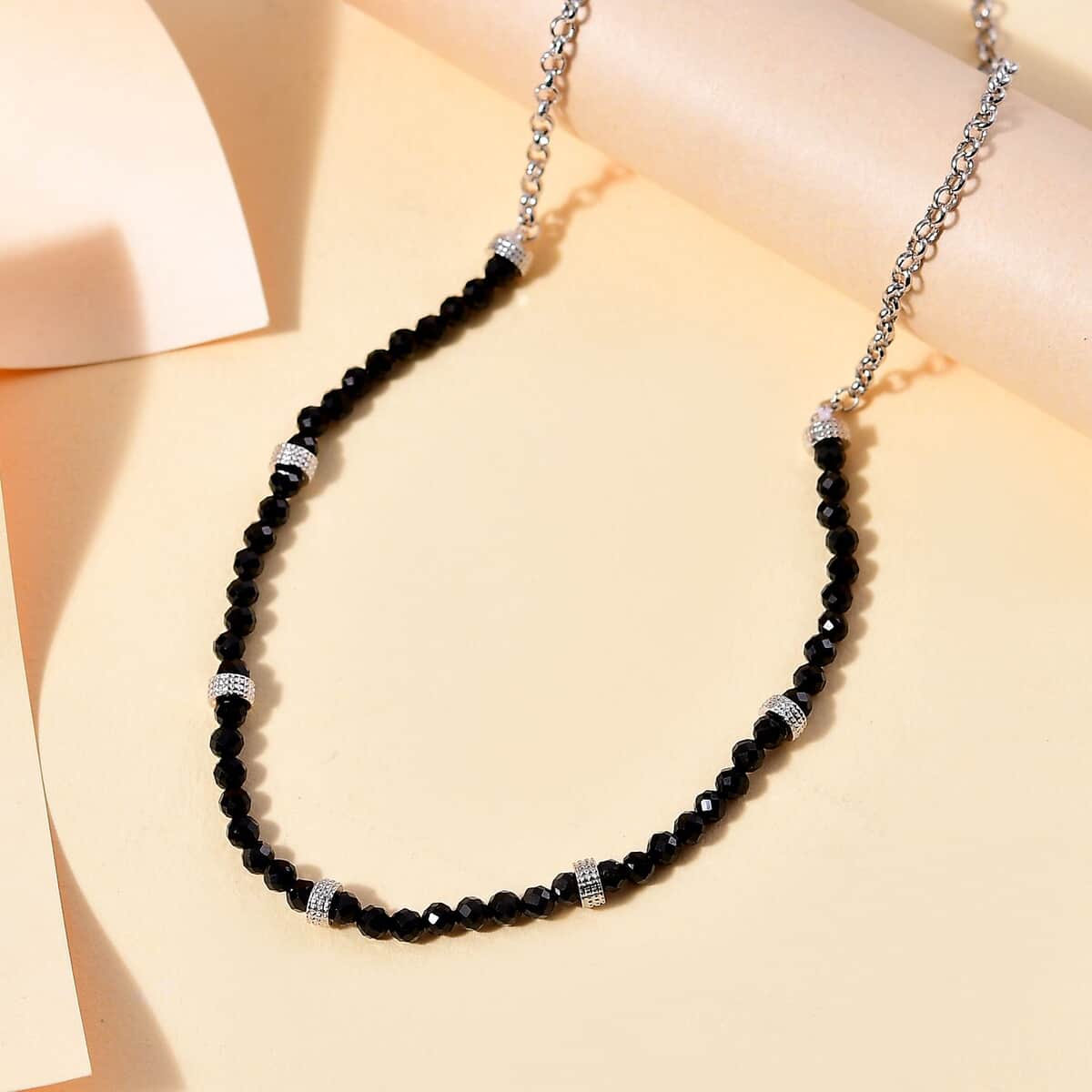 Karis Thai Black Spinel 13.00 ctw Beaded Necklace in Platinum Bond 18-20 Inches image number 1