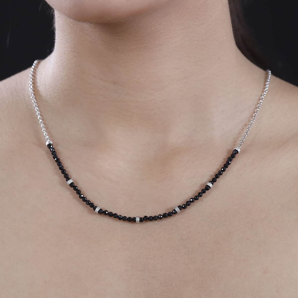 Karis Thai Black Spinel 13.00 ctw Beaded Necklace in Platinum Bond 18-20 Inches image number 2