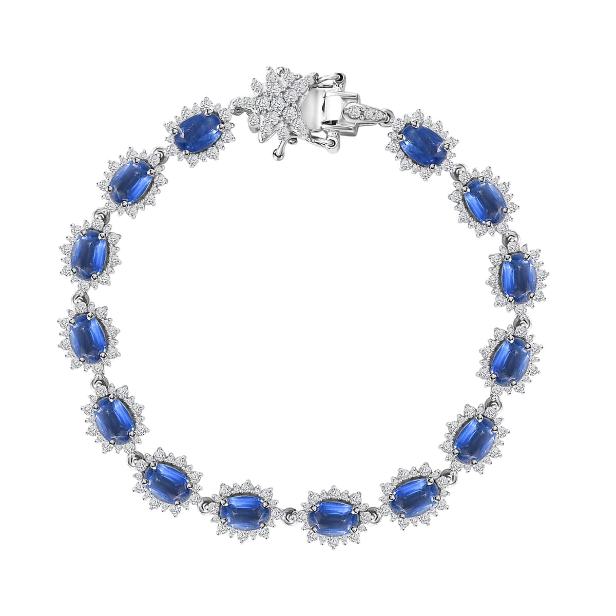 Kashmir Kyanite and White Zircon 12.60 ctw Shining Star Bracelet in Rhodium Over Sterling Silver (7.25 In) image number 0