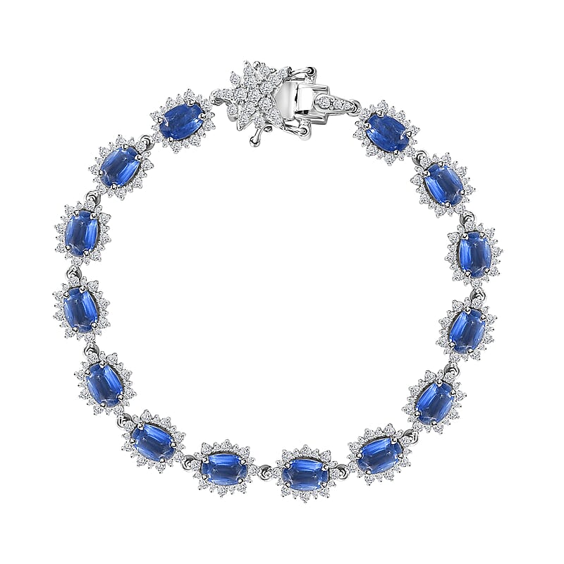 D'Joy Kashmir Kyanite and White Zircon 12.60 ctw Shining Star Bracelet in Rhodium Over Sterling Silver (7.25 In)