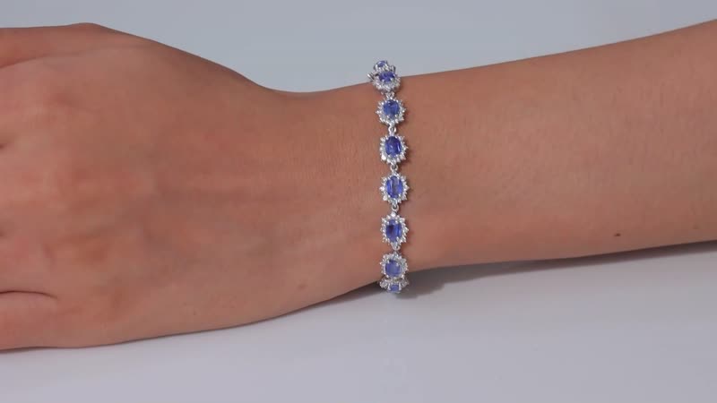 Kashmir Kyanite, White Zircon Shining Star Bracelet in Rhodium Over Sterling Silver (8.00 In) 13.30 ctw