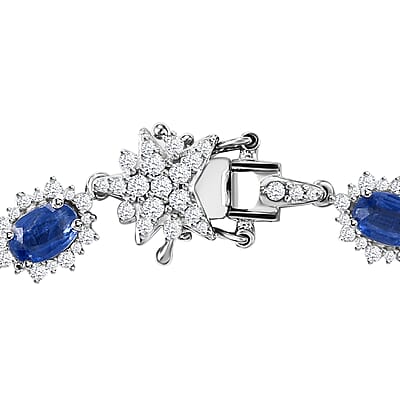 D'Joy Kashmir Kyanite and White Zircon 12.60 ctw Shining Star Bracelet in Rhodium Over Sterling Silver (7.25 In)