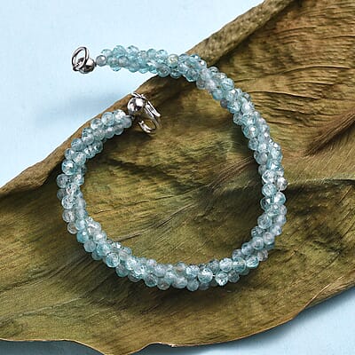 Apatite Beaded 35.00 ctw Bracelet in Rhodium Over Sterling Silve (7.25 In) 