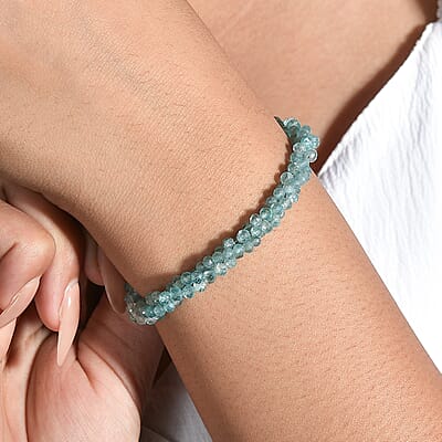 Apatite Beaded 35.00 ctw Bracelet in Rhodium Over Sterling Silve (7.25 In) 