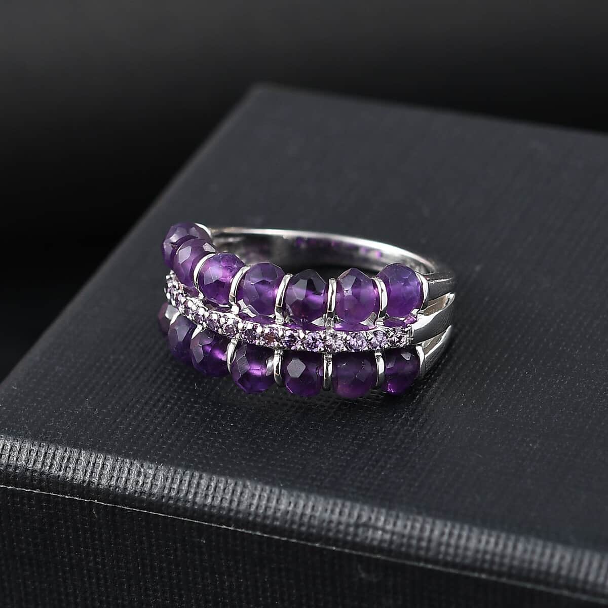 African Amethyst and Simulated Purple Diamond 7.40 ctw Ring in Platinum Bond (Size 10.0) image number 1