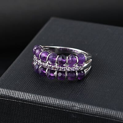African Amethyst and Simulated Purple Diamond 7.40 ctw Ring in Platinum Bond (Size 10.0)