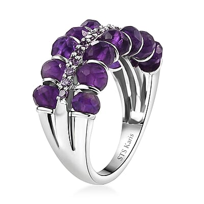 African Amethyst and Simulated Purple Diamond 7.40 ctw Ring in Platinum Bond (Size 10.0)