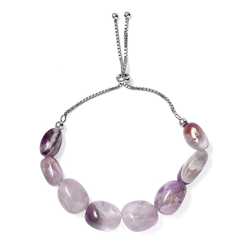 African Amethyst 35.00 ctw Bolo Bracelet in Rhodium Over Sterling Silver 