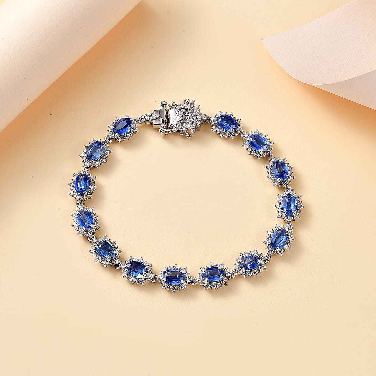 Kashmir Kyanite and White Zircon 13.30 ctw Shining Star Bracelet in Rhodium Over Sterling Silver (8.00 In) image number 1