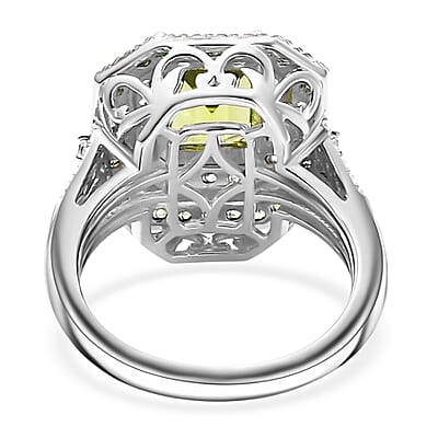Peridot and Multi Gemstone 3.75 ctw Floral Double Halo Ring in Rhodium Over Sterling Silver (Size 10.0)