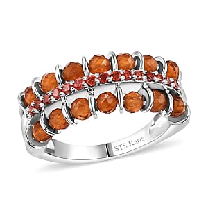 Karis Ratnapura Hessonite Garnet and Simulated Red Diamond 5.00 ctw Ring in Platinum Bond (Size 10.0)