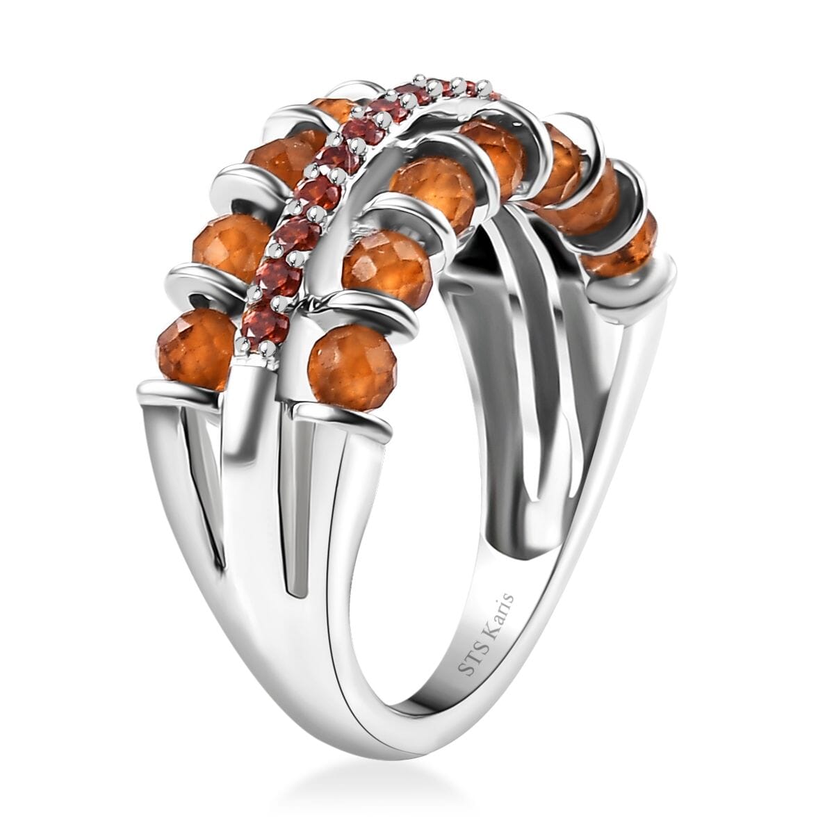 Karis Ratnapura Hessonite Garnet and Simulated Red Diamond 5.00 ctw Ring in Platinum Bond (Size 9.0) image number 3