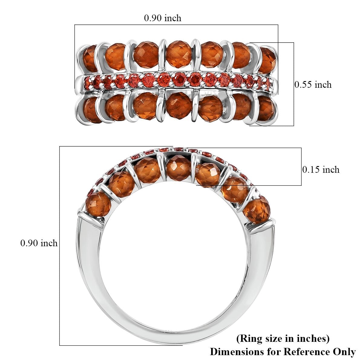 Karis Ratnapura Hessonite Garnet and Simulated Red Diamond 5.00 ctw Ring in Platinum Bond (Size 9.0) image number 5