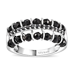 Karis Thai Black Spinel and Simulated Black Diamond 5.00 ctw Ring in Platinum Bond (Size 7.0)