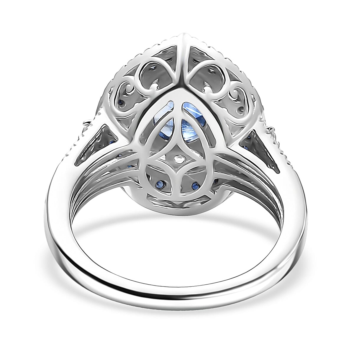 Kashmir Kyanite and Multi Gemstone 3.50 ctw Floral Double Halo Ring in Rhodium Over Sterling Silver (Size 10.0)