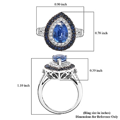 Kashmir Kyanite and Multi Gemstone 3.50 ctw Floral Double Halo Ring in Rhodium Over Sterling Silver (Size 10.0)