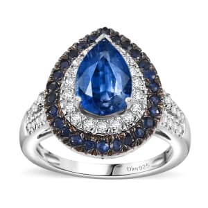 Kashmir Kyanite and Multi Gemstone 3.50 ctw Floral Double Halo Ring in Rhodium Over Sterling Silver (Size 6.0)