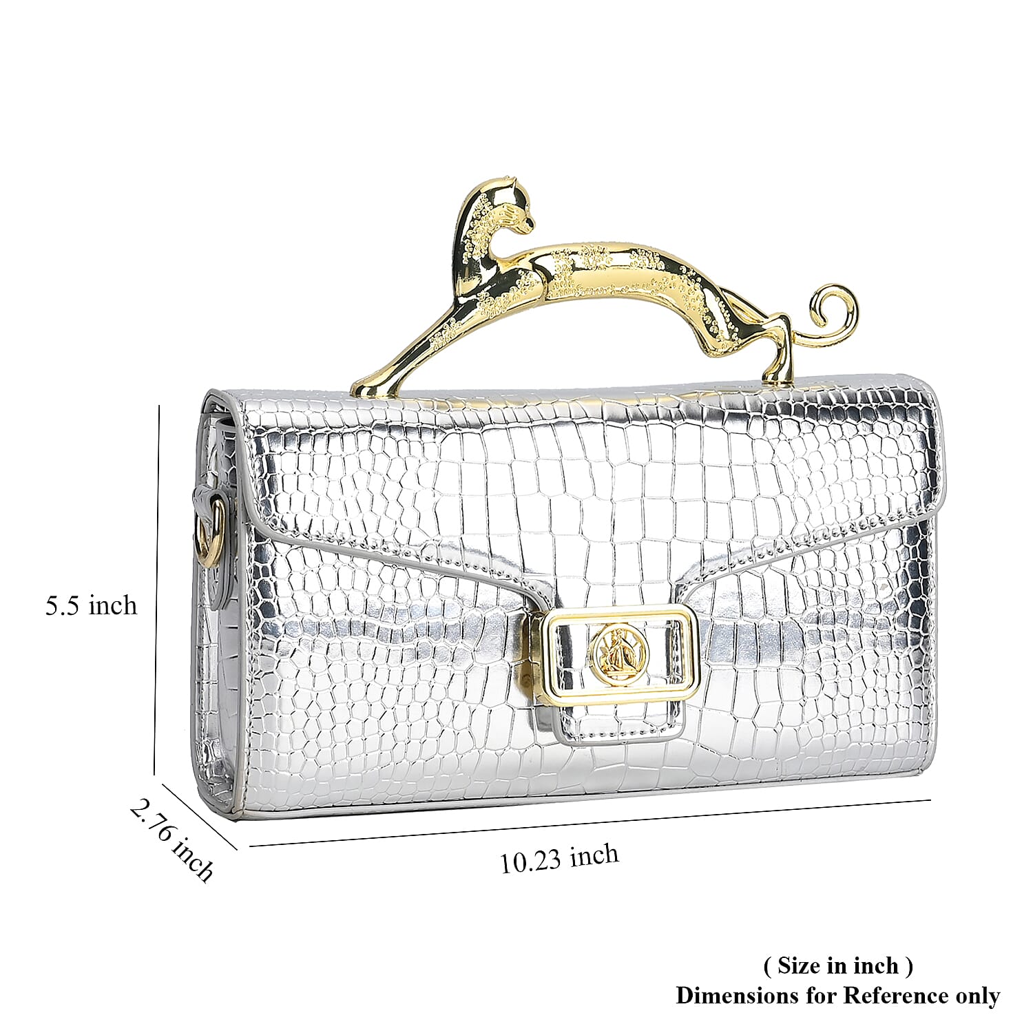 Silver Crocodile Embossed Faux Leather Crossbody Bag with Shoulder Strap