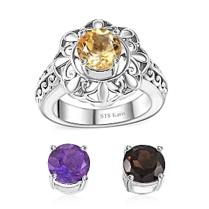 Karis African Amethyst, Brazilian Smoky Quartz, Brazilian Citrine 3.60 ctw Interchangeable Solitaire Ring in Platinum Bond (Size 10.0)