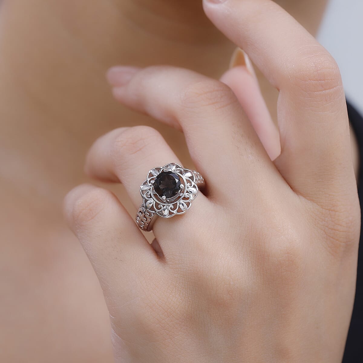 Karis African Amethyst, Brazilian Smoky Quartz, Brazilian Citrine 3.60 ctw Interchangeable Solitaire Ring in Platinum Bond (Size 10.0) image number 2