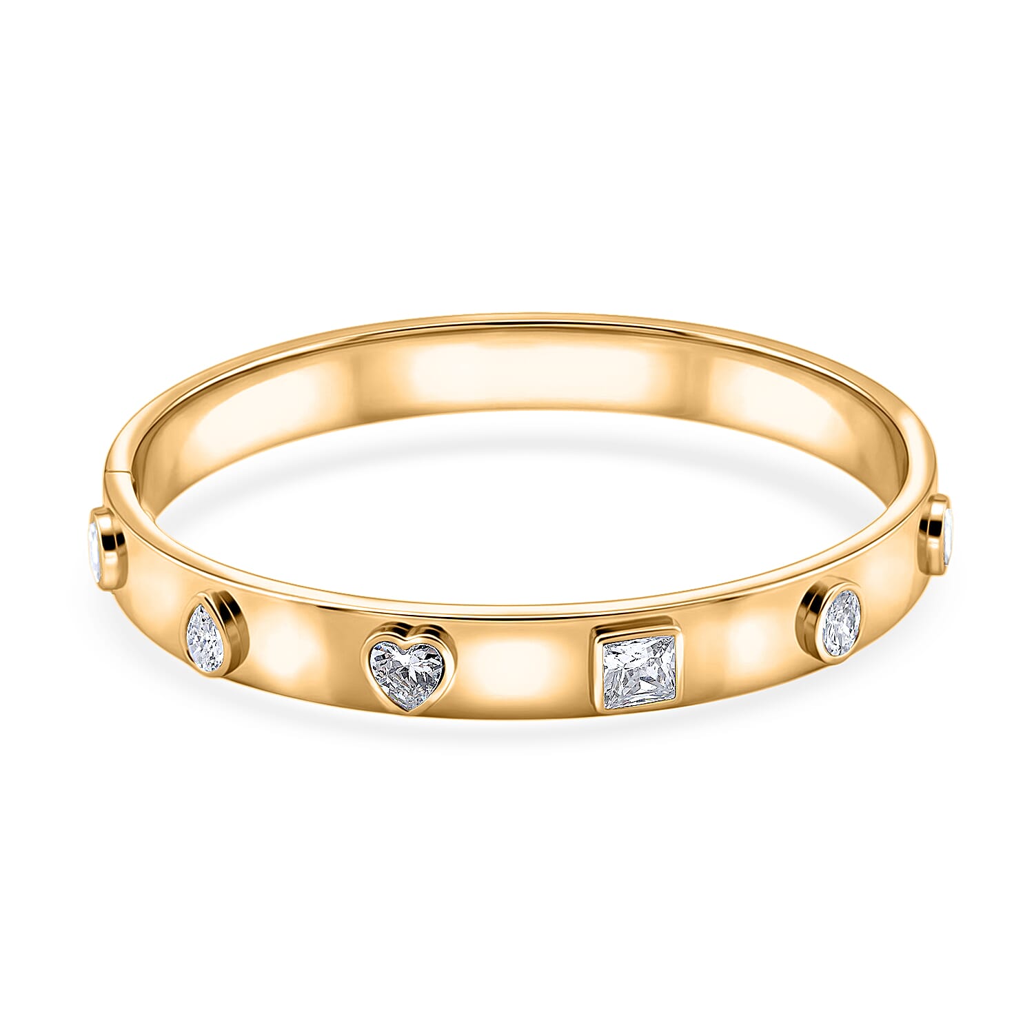 Simulated Diamond 1.20 ctw Bangle Bracelet In 14K Yellow Gold Plated Stainless Steel (8.00 In)