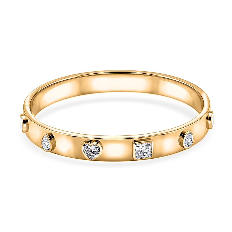 Simulated Diamond 1.20 ctw Bangle Bracelet In 14K Yellow Gold Plated Stainless Steel (8.00 In)