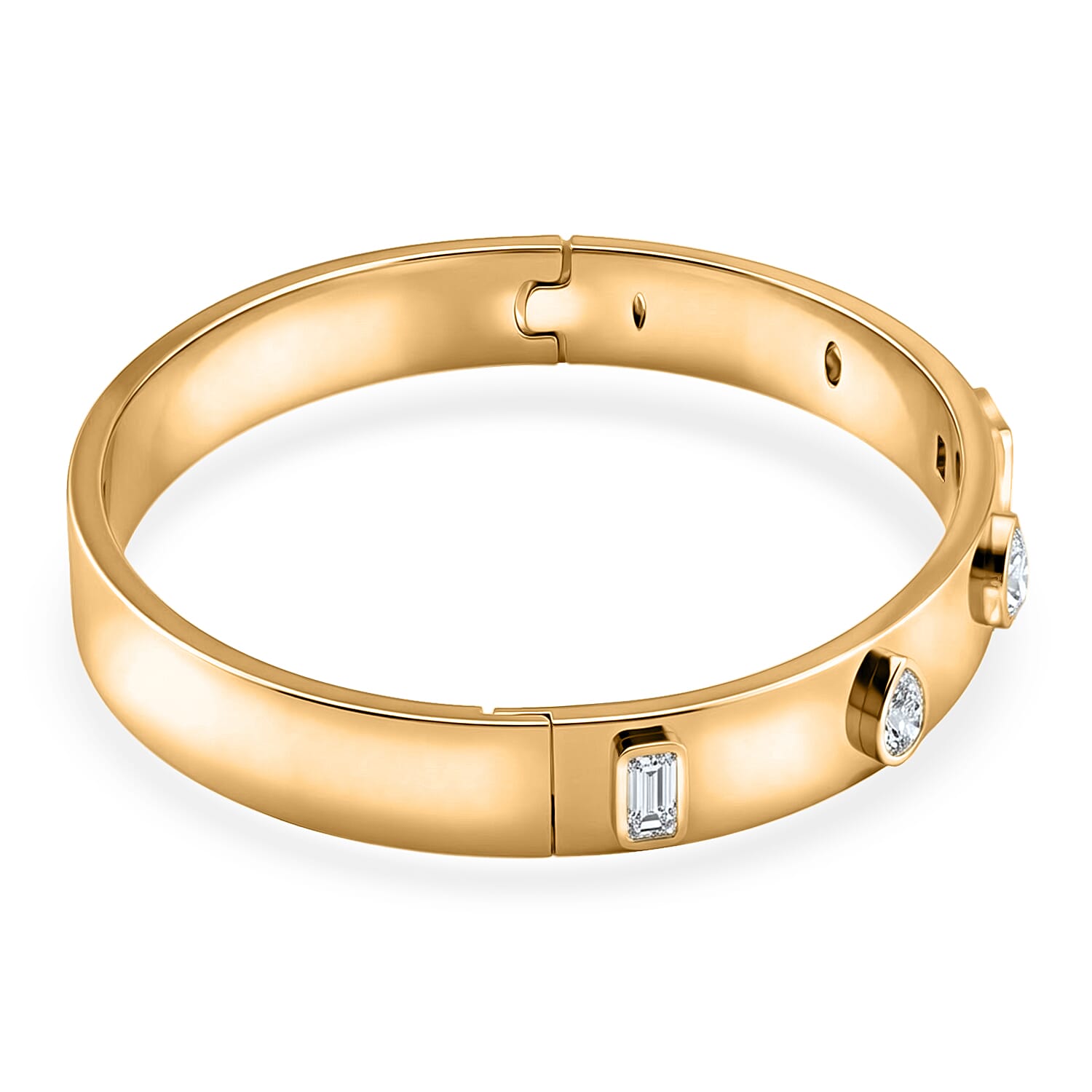 Simulated Diamond 1.20 ctw Bangle Bracelet In 14K Yellow Gold Plated Stainless Steel (8.00 In)