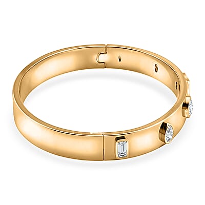 Simulated Diamond 1.20 ctw Bangle Bracelet In 14K Yellow Gold Plated Stainless Steel (8.00 In)