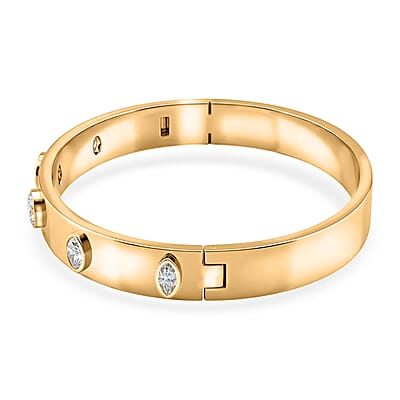 Simulated Diamond 1.20 ctw Bangle Bracelet In 14K Yellow Gold Plated Stainless Steel (8.00 In)