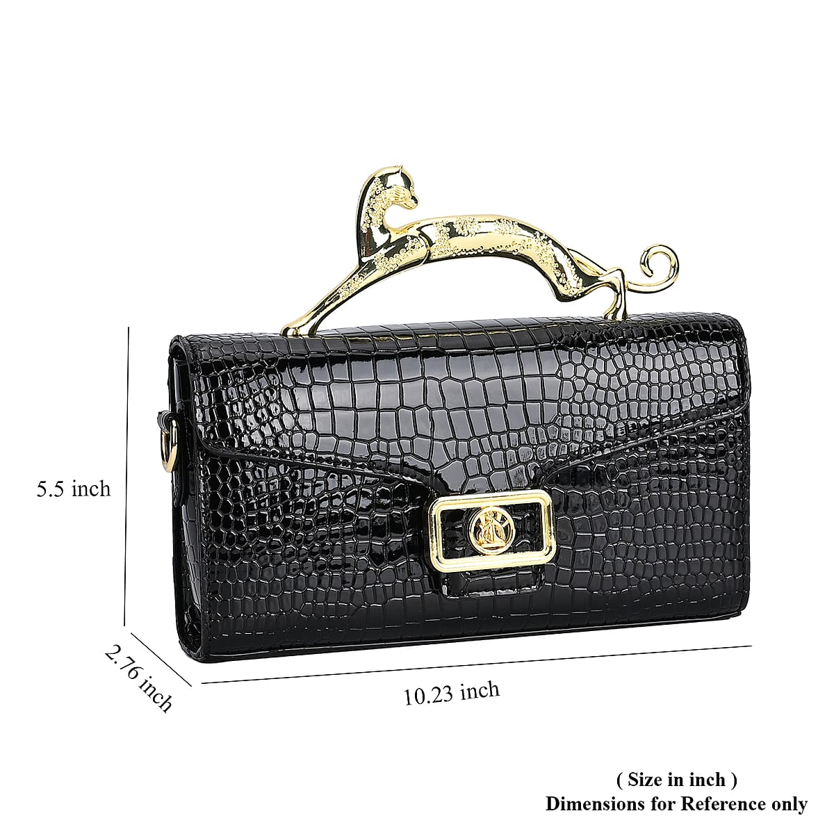 Black Crocodile Embossed Faux Leather Crossbody Bag with Shoulder Strap image number 6