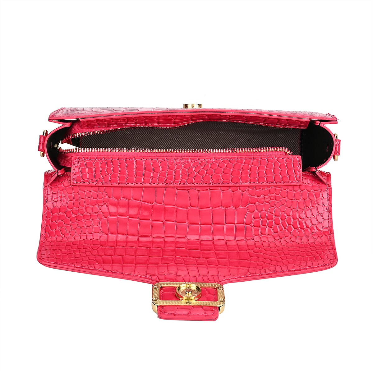 Rose Pink Crocodile Embossed Faux Leather Crossbody Bag with Shoulder Strap image number 4