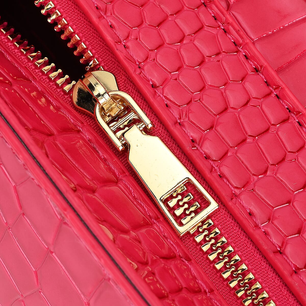 Rose Pink Crocodile Embossed Faux Leather Crossbody Bag with Shoulder Strap image number 5