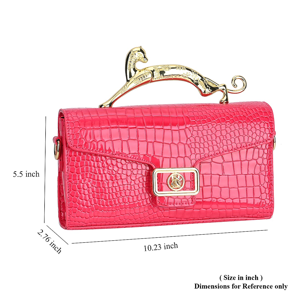 Rose Pink Crocodile Embossed Faux Leather Crossbody Bag with Shoulder Strap image number 6