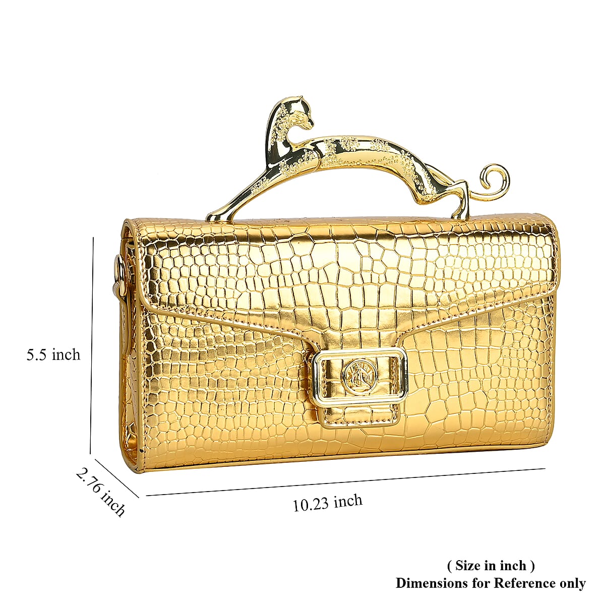 Gold Crocodile Embossed Faux Leather Crossbody Bag with Shoulder Strap image number 6