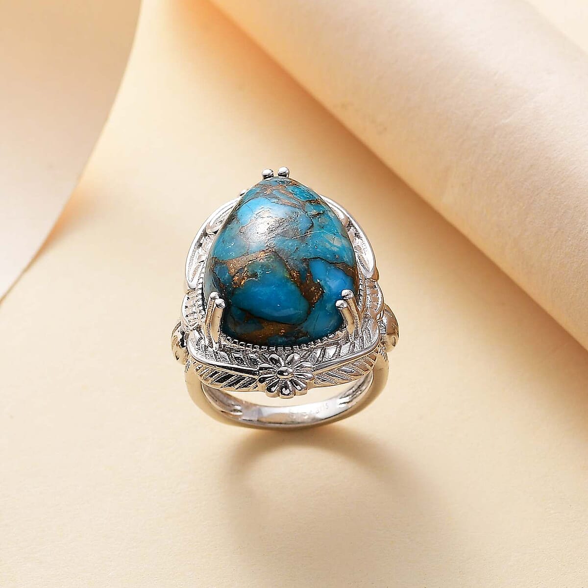 Karis Mojave Blue Turquoise 13.50 ctw Solitaire Ring in Platinum Bond (Size 8.0) image number 1