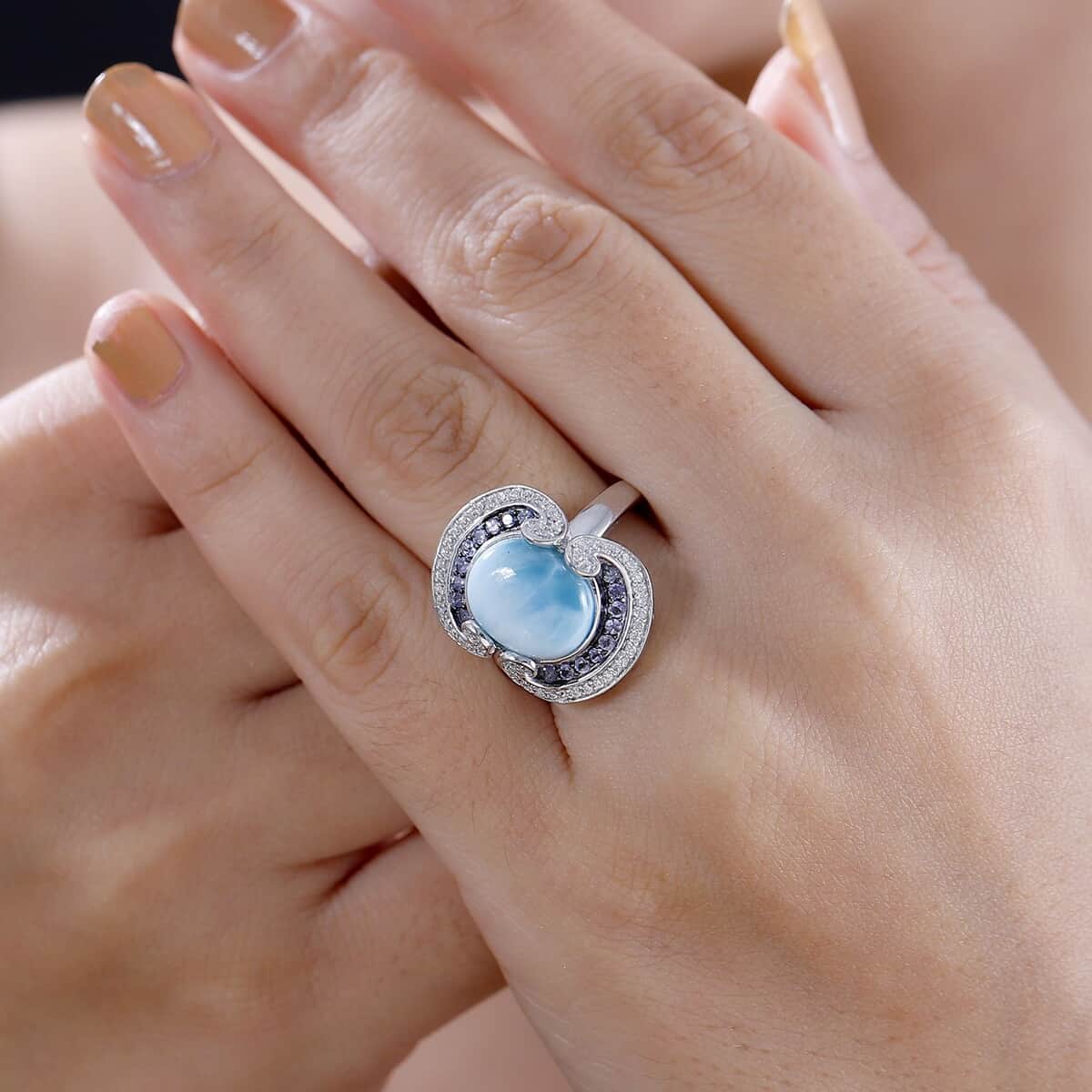 Larimar, Multi Gemstone Ring in Rhodium Over Sterling Silver (Size 7.0) 6.40 ctw image number 2